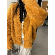 批发小众设计感韩国卷卷毛短款毛衣外套女V领秋冬气质轻奢风针织开<b class='q'>衫</b>