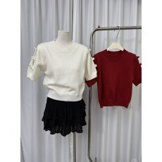 批发韩系2026早春简约甜软百搭温柔氛围圆领露肩蝴蝶结针织上衣潮