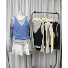 批发2026早春温柔系纯色圆领小衫+吊带针织马甲两件套叠穿造型套装潮