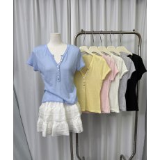 批发韩国东大门2026春夏新款纯色单排扣半开修身薄款短袖6羊毛<b class='q'>针织</b>衫