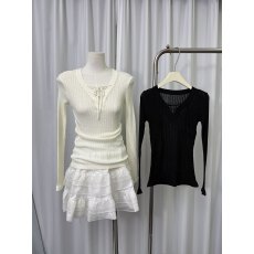 批发2026春<b class='q'>夏</b>新款羊毛V领坑条交叉系带纯欲辣妹针织毛衫上衣女