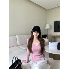 批发板栗可可'质感韩女'纯色V领长袖针织衫女气质打底衫<b class='q'>春</b>