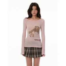 批发molacing<b class='q'>婴儿</b>粉软糯轻薄复古人像长袖T恤