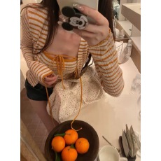 批发韩国东大门2026春季新款韩系纯欲百搭显瘦条纹两件套<b class='q'>针织</b><b class='q'>开衫</b>女