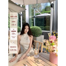 批发OKMASHOP 清冷小白花 针织高领<b class='q'>背心</b>女春气质修身短款性感纯欲上衣