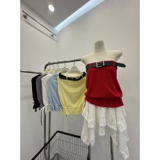 批发十三行女装褶皱抽绳皮带抹胸女2025早<b class='q'>秋</b>新款设计感露肩显瘦上衣