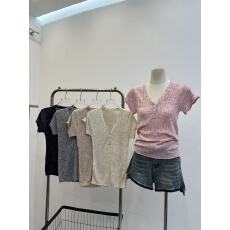 批发韩系V领短袖t恤女夏季新款气质修身显瘦小<b class='q'>衫</b>独特超好看的漂亮上衣
