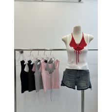 批发十三行<b class='q'>正品</b>2026春夏新款韩系辣妹撞色绑带挂脖百搭假两件吊带背心