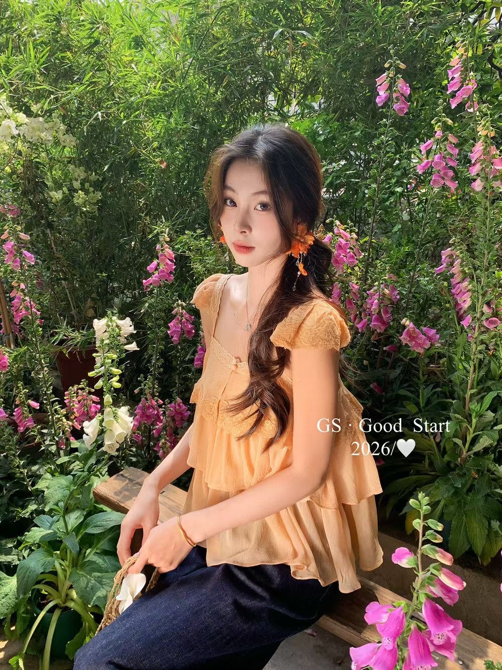 한 부서 달콤함 레이스 레이스 패치워크 날다 소매 슬립 작은 셔츠 여성 2026 여름 새로운 프릴 아름다운 맨위