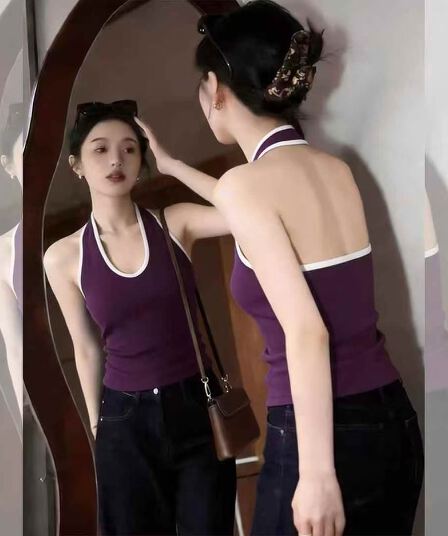 2026 여름 캐미솔 아메리칸 핫걸 바람 섹시함 배색 행침 목 쇼트 스타일 맨위
