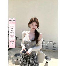 批发白水女 miu系美女套组 V领吊带背心蕾丝连衣裙女夏清冷风坑条上衣