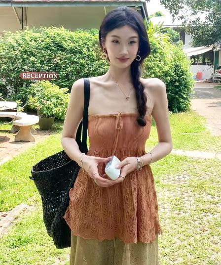 루 잉 ivy 같은 단락 o cloche code 우산 진자 레이스업 튜브탑 여성 자수 맨위 26 여름