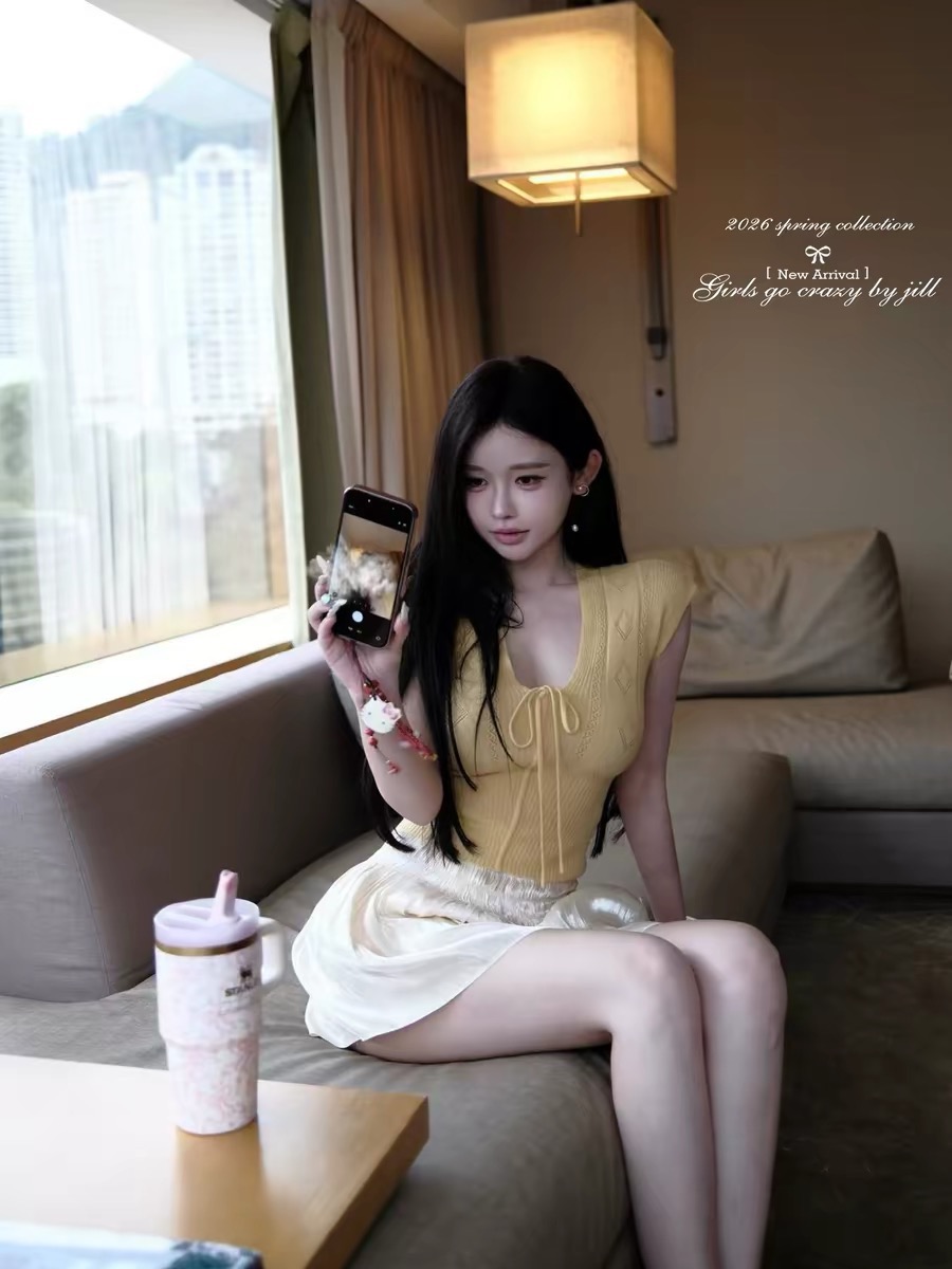 jill 대 자매 카운터 회의 재개 착용 ~ 중 니트 시리즈 레이스업 맨위 패치워크 색상 드레스 캐주얼 치마바지