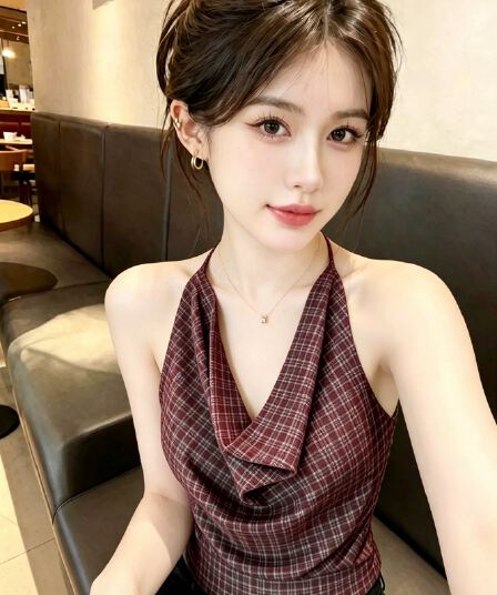 순수한 욕망 바람 달콤한 핫걸 체크무늬 행침 목 슬립 맨위 여성 여름 외출용 아름다운 조끼 작은 셔츠