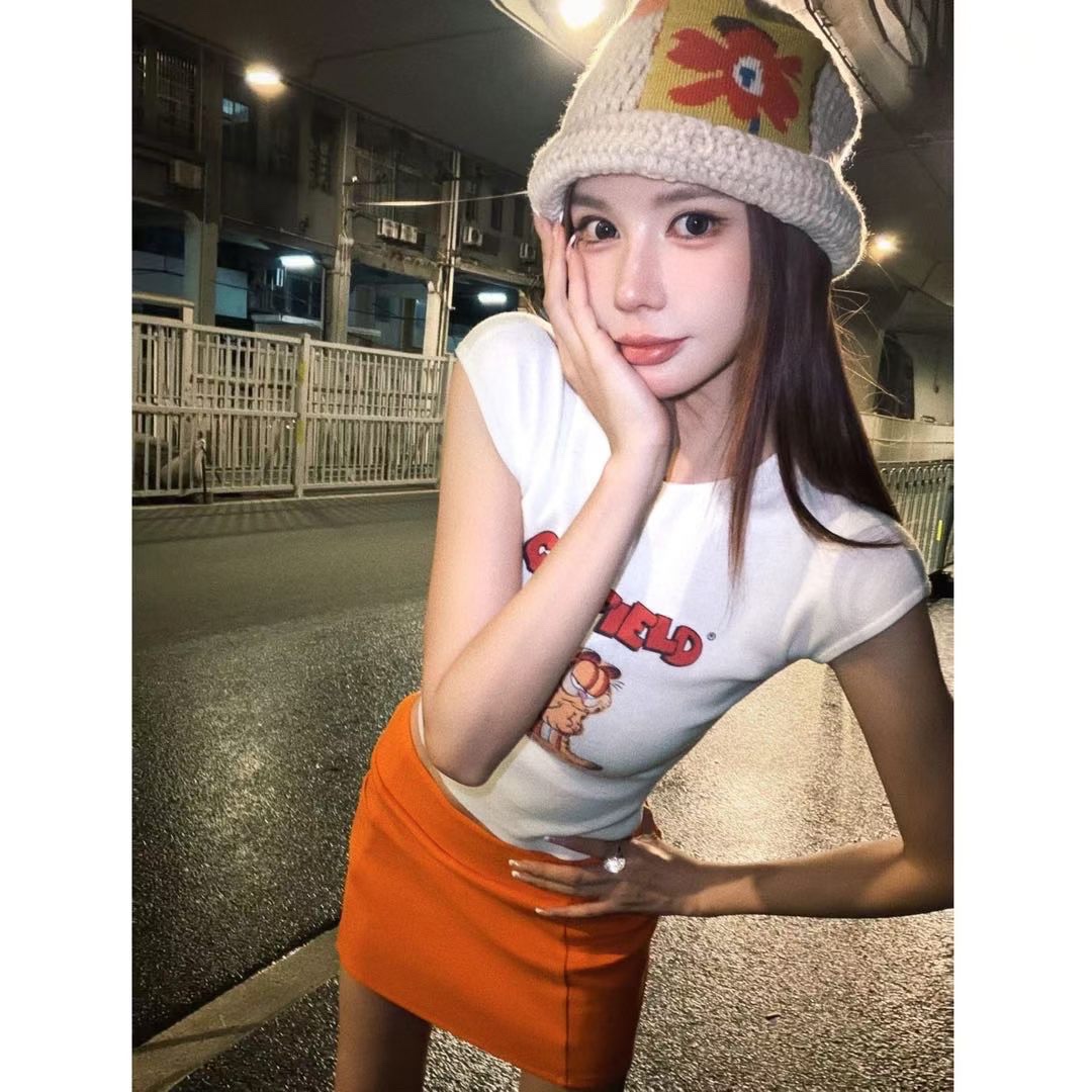 재미있는 만화 가필드 니트 반팔 높음 지혜 센스 몸매 가꾸기 티셔츠