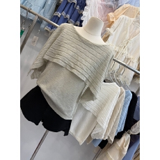 批发一字肩针织衫女<b class='q'>夏</b>季薄款防晒罩衫宽松设计感披肩式上衣百搭
