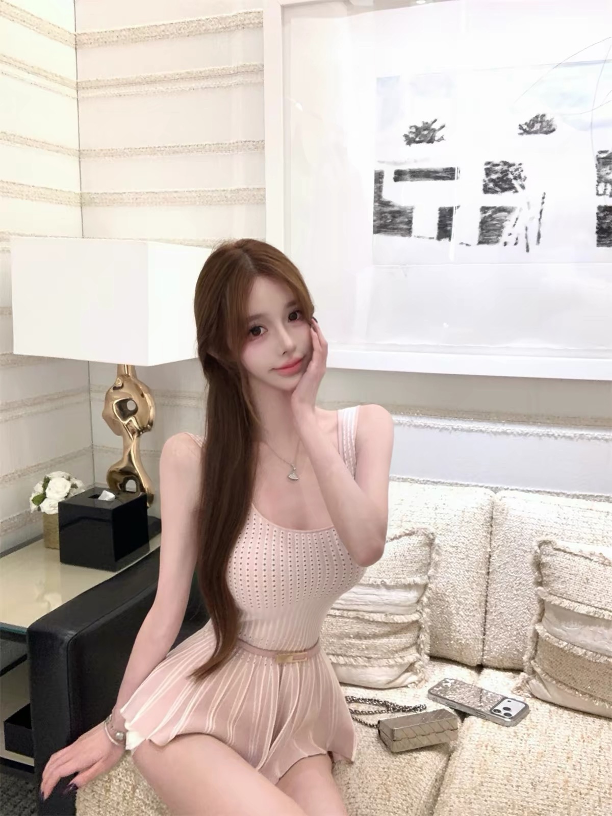 kikimy 인당 모래 시계 허리 elis@b fr@nc 26 허리 엉덩이 ~보다 커브 니트 조끼 벨트 포함