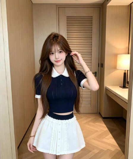 한 부서 레이스 베이비 칼라 니트 반팔 티셔츠 여성 여름 2026 새로운 배색 품격 몸매 가꾸기 슬림해 보이는 맨위