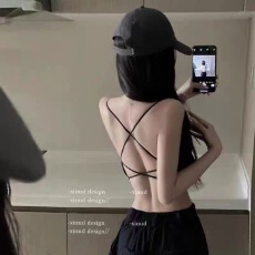 批发网红韩版美背吊带背心内衣无钢圈少女薄款小胸<b class='q'>文胸</b>罩交叉肩带胸垫