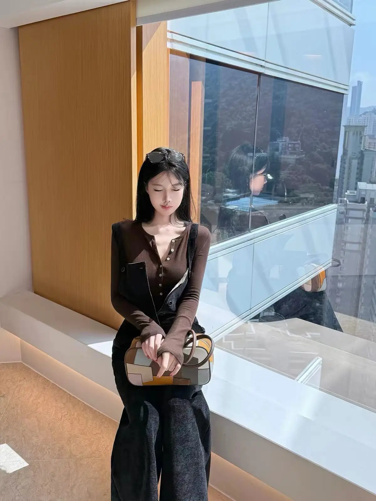 한국인기 반오픈 넥 버튼 니트 긴소매 셔츠 상세 이미지 4