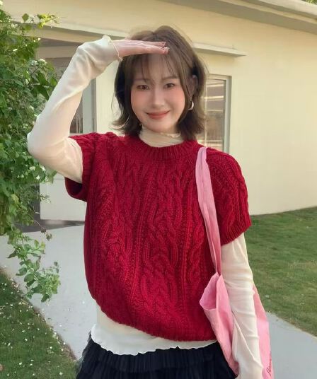 한국 동대문 여덟 우유 두꺼운 로드 바늘 Shag 선 꽈배기 니트 스웨터 느긋한 바람 스웨터 반팔 티셔츠 여성 셔츠