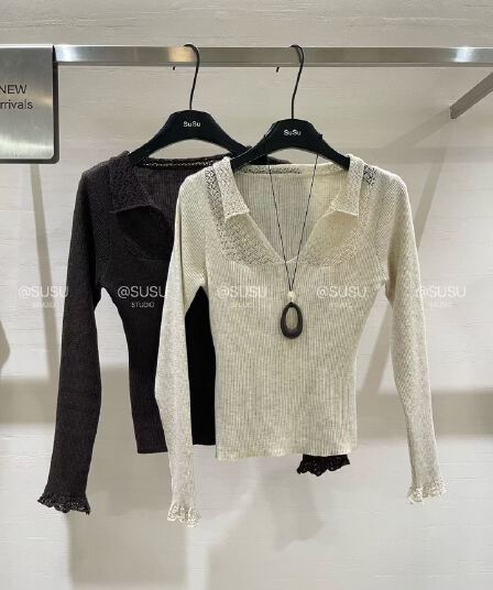 고급 유럽 상품 2026 가을 새로운 자수 홀로우 아웃 POLO 칼라 니트 긴 소매 니트 스웨터 몸매 가꾸기 슬림해 보이는 다용도