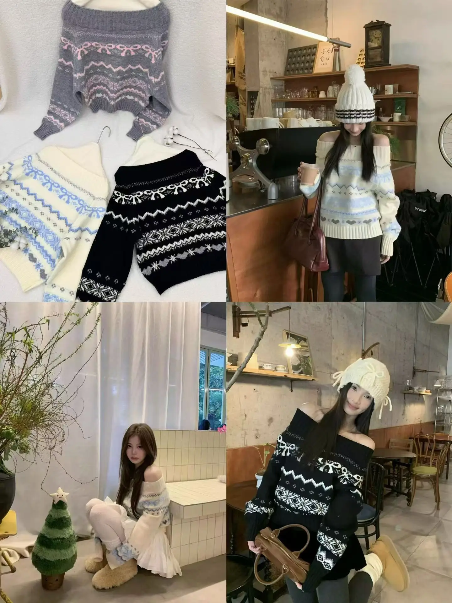 레트로 페어아일 오프숄더 니트 (3color) 상세 이미지 6