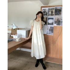 批发法式甜美减龄拼接层次感波浪边宽松小个子飞飞袖<b class='q'>连衣裙</b>