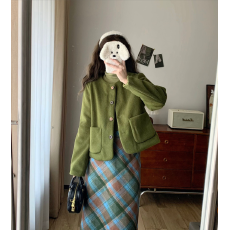 批发法式复古小香风圆领毛呢<b class='q'>外套</b>高级感时尚西装<b class='q'>上衣</b>女