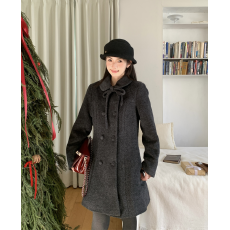 批发小香风正肩加厚毛呢外套高级感夹棉<b class='q'>显瘦</b>呢子大衣女