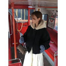 批发美式机车服羊羔毛连帽拼接宽松皮衣<b class='q'>夹克</b>显瘦百搭夹棉外套<b class='q'>女</b>