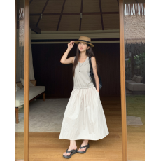批发气质清冷系 假两件拼接无袖<b class='q'>背心</b>连衣裙<b class='q'>女</b>夏中长款伞裙