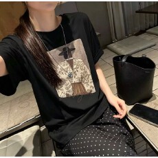 批发INS风韩系艺术人物短袖T恤女慵懒百搭<b class='q'>休闲</b>上衣女