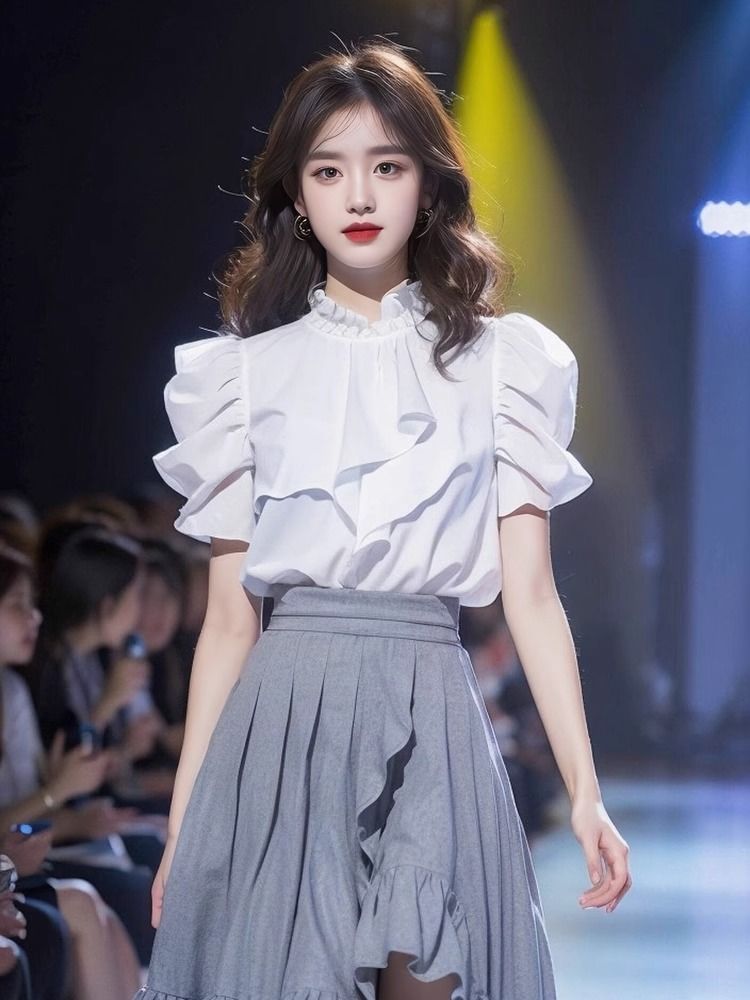 재고 있음 프랑스식 프릴 불규칙 디자인 센스 슬림해 보이는 다용도 셔츠 연령 감소 외국 가스 품격 맨위 여성