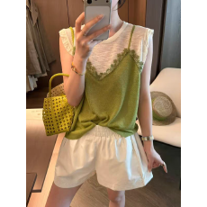 批发2026夏韩版蕾丝吊带撞色假两件<b class='q'>宽松</b>无袖针织衫薄款上衣女装