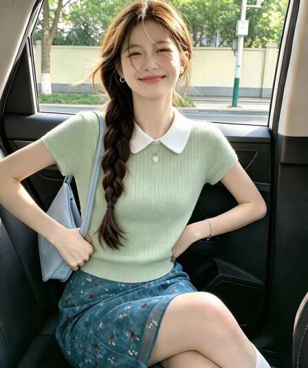 재고 있음 한 부서 연령 감소 Chic 품격 작은 대중 폴로 칼라 반팔 니트 기본 셔츠 2026 년 여름 티셔츠 여성 의류