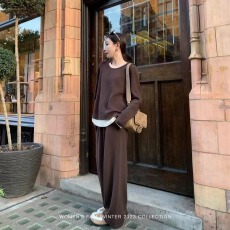 批发秋冬新毛衣套装假两件宽松长袖孕妇<b class='q'>哺乳</b><b class='q'>上衣</b>两件套针织阔腿裤子潮