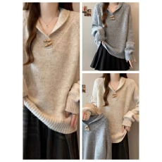 批发哺乳衣秋<b class='q'>冬</b>新款韩系针织翻领喂奶针织毛衣套头针织上衣休闲