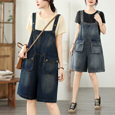 批发实拍限价夏季新款<b class='q'>大码</b>百搭宽松牛仔<b class='q'>背带裤</b>短裤女