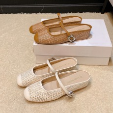 批发网红同款内增高5cm~度假风草编方头凉拖鞋懒人半拖女夏季新款