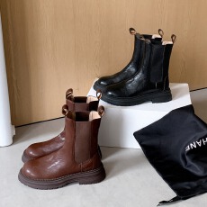 批发秋上新女团靴水洗软皮褶皱厚底切尔西弹力马丁短靴女秋烟筒靴