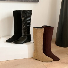 批发小个子内增高长靴女2025秋冬新款显瘦方头骑士靴百搭长筒靴女