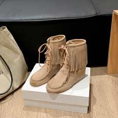 批发复古时装靴女款2025年冬季新款棕色美拉德靴子流苏休闲女靴