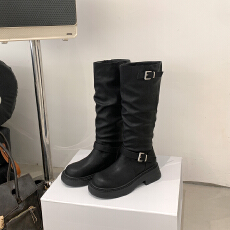 批发厚底长筒靴女靴2025秋季新款棕色不过膝显瘦裤管堆堆骑士靴