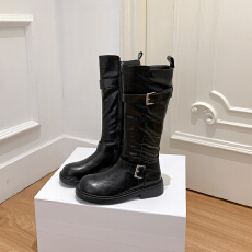 批发2025年11月新款扣子靴~复古褶皱粗跟厚底中高筒靴骑士长靴女短靴