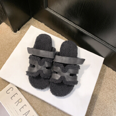 批发2025软底秋<b class='q'>冬</b>新款平底一字拖黑色毛毛拖鞋外穿毛茸茸棉鞋女