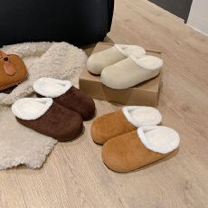 批发2025年新款羊卷毛小土豆~6cm厚底保暖加绒毛毛包头勃肯拖鞋女半拖