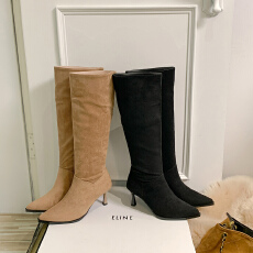 2025新款尖头过膝长筒靴女细高跟弹力瘦瘦靴百搭黑色长靴