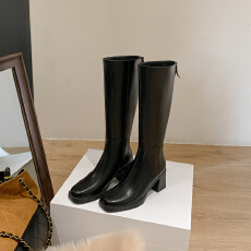 7cm圆头粗跟显瘦长筒靴女韩国复古瘦瘦靴2025新款气质时装靴