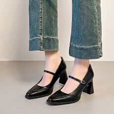 批发2025年新款方头法式单鞋女<b class='q'>气质</b>不累脚高跟鞋子粗跟绝美玛丽珍鞋